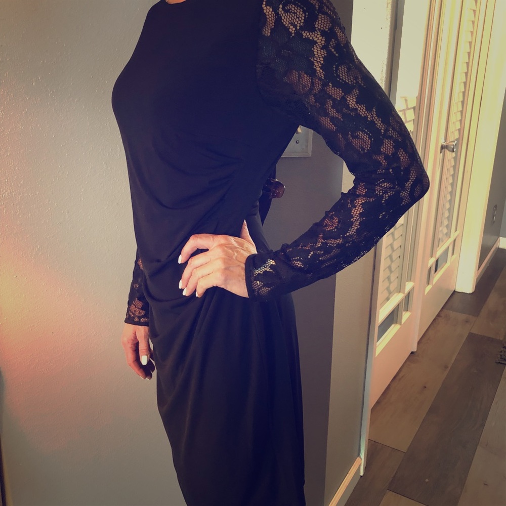 Eliza J. New York black dress with lace sleeves